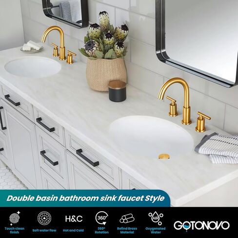Gotonovo 3 Hole 2 مقابض الحوض الحمام الحمام الحمام صنبور مع صرف منبثقة مع صمامات الخلاط الساخنة والباردة 8 بوصة الحمام الحمام غير لامع أسود in Kuwait