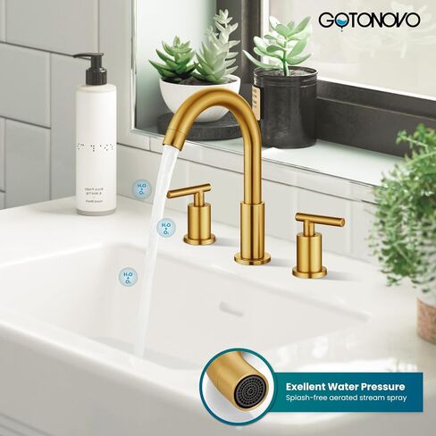 Gotonovo 3 Hole 2 مقابض الحوض الحمام الحمام الحمام صنبور مع صرف منبثقة مع صمامات الخلاط الساخنة والباردة 8 بوصة الحمام الحمام غير لامع أسود in Kuwait