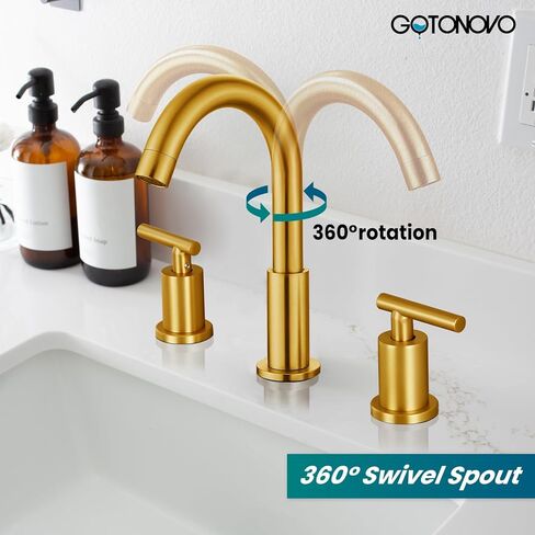 Gotonovo 3 Hole 2 مقابض الحوض الحمام الحمام الحمام صنبور مع صرف منبثقة مع صمامات الخلاط الساخنة والباردة 8 بوصة الحمام الحمام غير لامع أسود in Kuwait