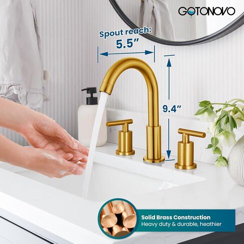 Gotonovo 3 Hole 2 مقابض الحوض الحمام الحمام الحمام صنبور مع صرف منبثقة مع صمامات الخلاط الساخنة والباردة 8 بوصة الحمام الحمام غير لامع أسود in Kuwait