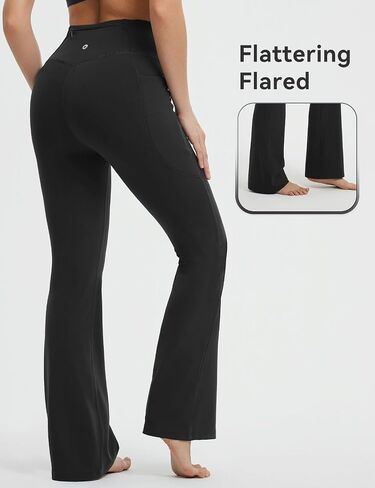 baleaf Womens Flare Yoga Pants with Zipper Pockets Drawstring Flared Leggings Tummy Control High Waist Bell Bottom in Saudi Arabia