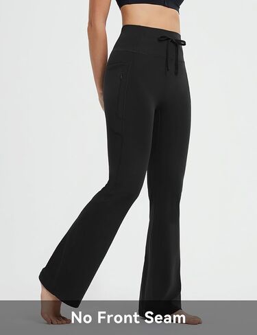 baleaf Womens Flare Yoga Pants with Zipper Pockets Drawstring Flared Leggings Tummy Control High Waist Bell Bottom in Saudi Arabia