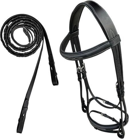 Majestic Ally Fancy Stitched Padded Bridle – Crown, Browband & Noseband – Removable Flash & Laced Reins Full in Saudi Arabia