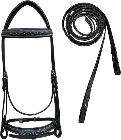 Majestic Ally Fancy Stitched Padded Bridle – Crown, Browband & Noseband – Removable Flash & Laced Reins Full in Saudi Arabia