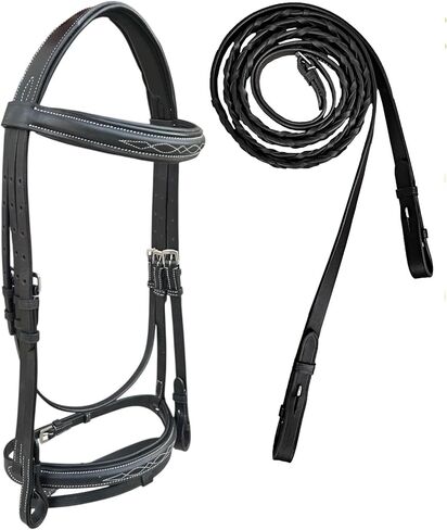 Majestic Ally Fancy Stitched Padded Bridle – Crown, Browband & Noseband – Removable Flash & Laced Reins Full in Saudi Arabia