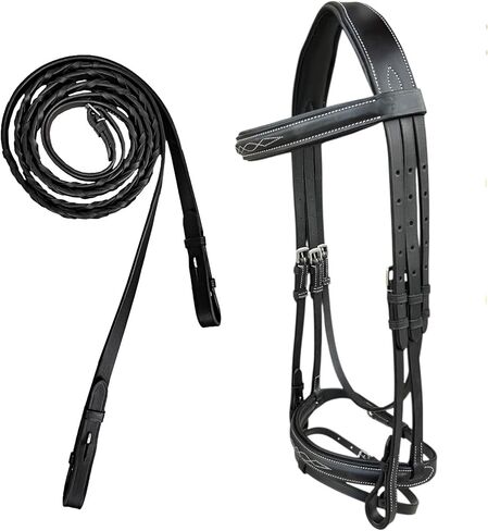 Majestic Ally Fancy Stitched Padded Bridle – Crown, Browband & Noseband – Removable Flash & Laced Reins Full in Saudi Arabia