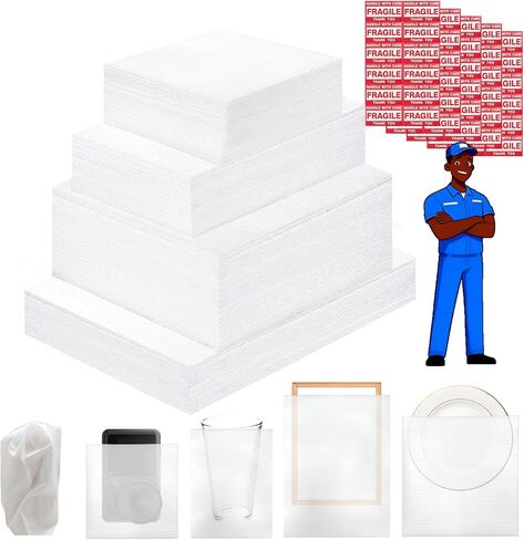 260 pcs Moving Packaging Supplies Set, 200 pcs Cushioning Foam Pouchs&Sheets, 4 Sizes (12"x12",12"x12" Sheets,12"x7.5",7.5"x7.5") With 60 Fragile Stickers,For Moving,Packaging,Storage in Kuwait