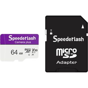 بطاقة Micro SDXC Memory Card 64GB 3 ، وكاميرا Speederlash بالإضافة إلى بطاقة TF مع محول ، وسرعة قراءة 90 ميجابايت/ثانية ، ودعم فيديو UHD و 5K 4K ، و U1 V30 A1 ، لكاميرا الأمان ، والهاتف الذكي ، والطائرة بدون طيار ، والكمبيوتر اللوحي in Kuwait