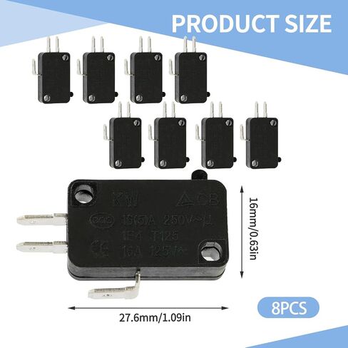4 Pack KW7-0 Micro Contact Switch, Microwave Push Button Compatible with Air Fryer XL, Power XL, Vortex, Microswitches for Microwave Oven & Induction Cooker, Normally Open, 16A 125V-250V 2Pins in Kuwait