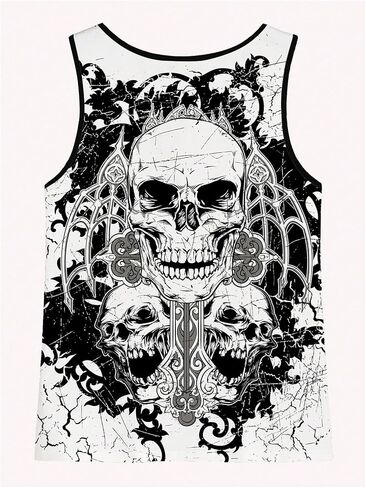 Wdirara Men's Gothic Skull Print Tank Top Ocleveless Crew Neck Tops Tops Workout Tops in Kuwait