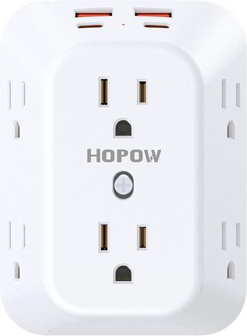 USB Wall Charger Surge Protector, HOPOW 6 Outlet Extender with 4 USB Charging Ports (2 USB C), 3-Sided 1050J Multi Plug Wall Outlet, Wall Mount for Home Travel Office, Black in Saudi Arabia