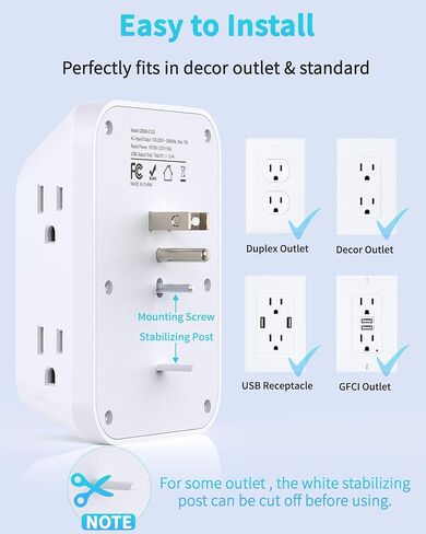 USB Wall Charger Surge Protector, HOPOW 6 Outlet Extender with 4 USB Charging Ports (2 USB C), 3-Sided 1050J Multi Plug Wall Outlet, Wall Mount for Home Travel Office, Black in Saudi Arabia