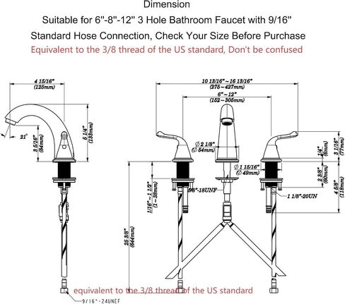 Widespread Bathroom Faucets 3 Hole, Brushed Nickel for Sink 8 Inch RV Vanity Faucets for 6-12 Inch with Pop-up Drain Supply Line Made of Heavy-Duty Thickened Zinc and Metal (Brushed Nickel) in Saudi Arabia