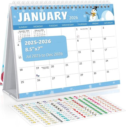 تقويم مكتب Skydue 2025-2026 ، مايو 2025 إلى ديسمبر 2026 ، 20 شهرًا تقويم مكتب صغير مع ملصقات مخطط ، مخطط سطح المكتب 8.5 "× 7" ، قوس قزح in Kuwait