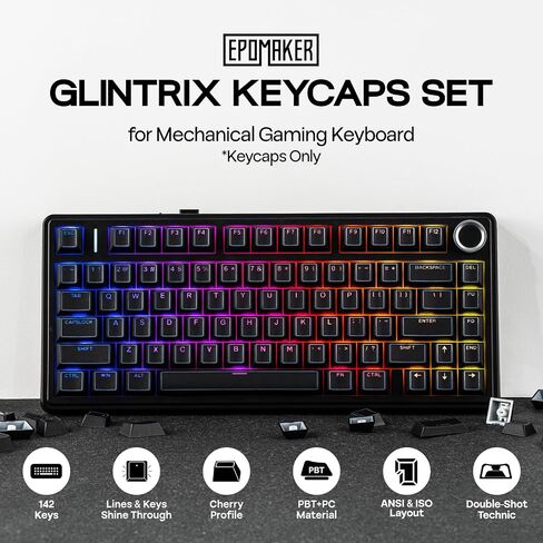 Epomaker Glintrix PBT تألق من خلال Keycaps ، Arris & Keys Lacklit ، Shot Double ، ملف تعريف الكرز ، 60/75/96/الحجم الكامل ، مفاتيح لوحة المفاتيح المخصصة للوحة مفاتيح الألعاب الميكانيكية (أبيض) in Kuwait
