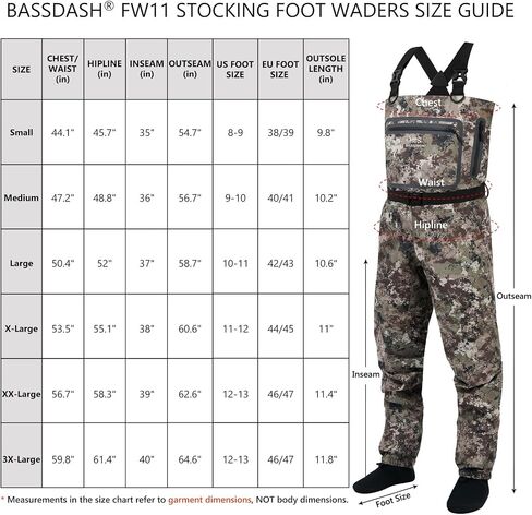 Bassdash Men's Lightweight Breatable Wader Black Camo StockingFoot for Fly Fishing Hunting FW11 in Saudi Arabia