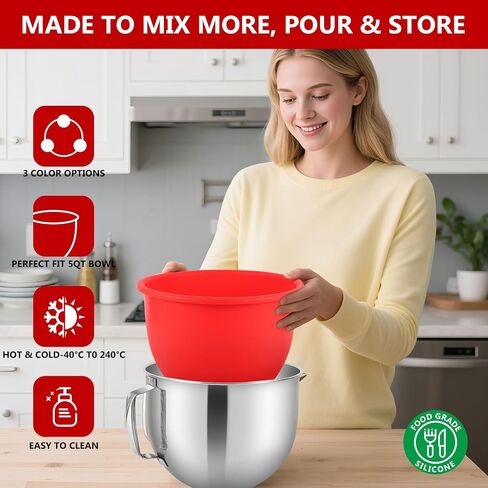 Silicone Covers for Kitchenaid Ice Cream Bowl, Silicone Lid Compatible with Kitchenaid Tilt-Head Stand Mixer 4.5-5 Quart Stainless Steel Bowls, Dishwasher Freezer Safe in Saudi Arabia