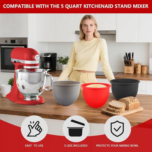 Silicone Covers for Kitchenaid Ice Cream Bowl, Silicone Lid Compatible with Kitchenaid Tilt-Head Stand Mixer 4.5-5 Quart Stainless Steel Bowls, Dishwasher Freezer Safe in Saudi Arabia