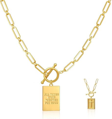 Moodear Gold/Sliver Cross Pendant Necklace for Women Trendy Chunky Cross Necklace Toggle Clasp Paperclip Chain Dainty Charm Necklace for Women Fashion Religious Simple Jewelry Gift in Saudi Arabia