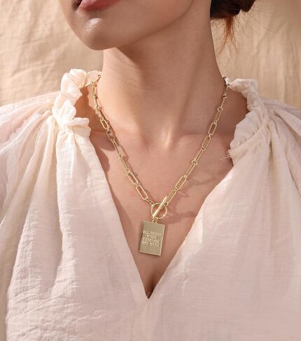 Moodear Gold/Sliver Cross Pendant Necklace for Women Trendy Chunky Cross Necklace Toggle Clasp Paperclip Chain Dainty Charm Necklace for Women Fashion Religious Simple Jewelry Gift in Saudi Arabia