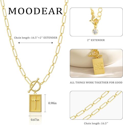 Moodear Gold/Sliver Cross Pendant Necklace for Women Trendy Chunky Cross Necklace Toggle Clasp Paperclip Chain Dainty Charm Necklace for Women Fashion Religious Simple Jewelry Gift in Saudi Arabia