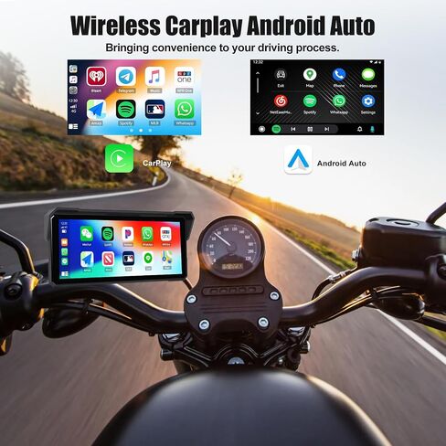 Sixwin Wireless Motorcycle Carplay Android Auto 6 بوصة لعب Moto دعم ضغط الإطارات مراقبة Bluetooth IP68 مقاومة للماء للدراجات النارية GPS ، Siri ، Google Assistant in Kuwait