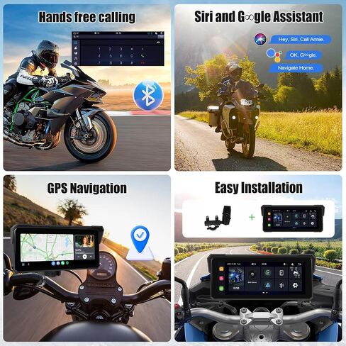 Sixwin Wireless Motorcycle Carplay Android Auto 6 بوصة لعب Moto دعم ضغط الإطارات مراقبة Bluetooth IP68 مقاومة للماء للدراجات النارية GPS ، Siri ، Google Assistant in Kuwait