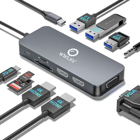 محطة الإرساء Dual STATION DUAL MONTORD لـ MacBook/Dell/HP/Lenovo المحمول ، محول HDMI مزدوج 4K لشاشات 2 ، 14-in-1 USB C HUB ، محطة إرساء USB C مع USB 3.1/100W PD/Ethernet/SD/TF/AUDIO/MIC in Kuwait