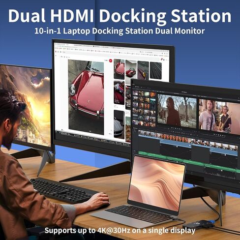 محطة الإرساء Dual STATION DUAL MONTORD لـ MacBook/Dell/HP/Lenovo المحمول ، محول HDMI مزدوج 4K لشاشات 2 ، 14-in-1 USB C HUB ، محطة إرساء USB C مع USB 3.1/100W PD/Ethernet/SD/TF/AUDIO/MIC in Kuwait
