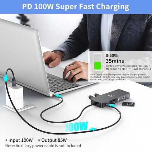 محطة الإرساء Dual STATION DUAL MONTORD لـ MacBook/Dell/HP/Lenovo المحمول ، محول HDMI مزدوج 4K لشاشات 2 ، 14-in-1 USB C HUB ، محطة إرساء USB C مع USB 3.1/100W PD/Ethernet/SD/TF/AUDIO/MIC in Kuwait