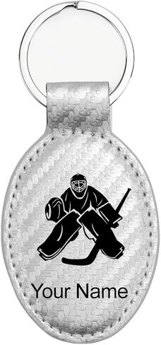 LaserGram Oval Keychain, Hockey Goalie, Personalized Engraving Included in Saudi Arabia