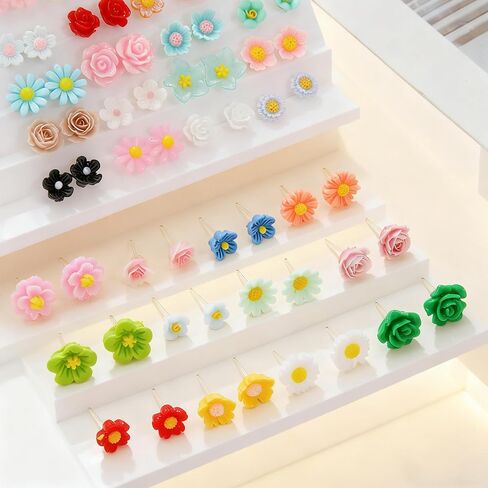 36Pairs Rose Flower Plastic Earrings for Women Plastic Post Earrings Sensitive Ears Hypoallergenic Stud Earring Sets Jewelry in Saudi Arabia