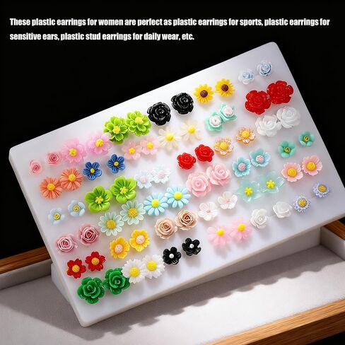 36Pairs Rose Flower Plastic Earrings for Women Plastic Post Earrings Sensitive Ears Hypoallergenic Stud Earring Sets Jewelry in Saudi Arabia