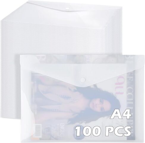 100 Pcs Clear Envelopes with Snap Button Closure Bulk A4 Letter Size Clear Plastic Envelope Folder Document Organizer File Folders for Office Home,Black in Saudi Arabia