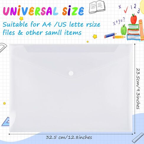 100 Pcs Clear Envelopes with Snap Button Closure Bulk A4 Letter Size Clear Plastic Envelope Folder Document Organizer File Folders for Office Home,Black in Saudi Arabia