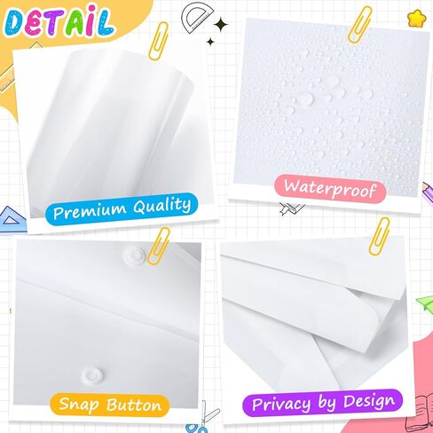 100 Pcs Clear Envelopes with Snap Button Closure Bulk A4 Letter Size Clear Plastic Envelope Folder Document Organizer File Folders for Office Home,Black in Saudi Arabia