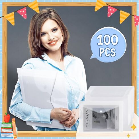 100 Pcs Clear Envelopes with Snap Button Closure Bulk A4 Letter Size Clear Plastic Envelope Folder Document Organizer File Folders for Office Home,Black in Saudi Arabia