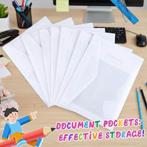 100 Pcs Clear Envelopes with Snap Button Closure Bulk A4 Letter Size Clear Plastic Envelope Folder Document Organizer File Folders for Office Home,Black in Saudi Arabia