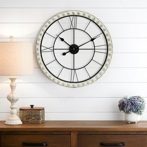 24 Inch Vintage Iron Metal Frame Wall Clock Silent, Battery Operated, Elegant Retro Decor for Living Room, Kitchen, Office, Dining Room, and Bedroom in Saudi Arabia