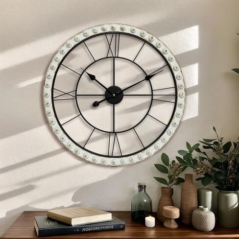 24 Inch Vintage Iron Metal Frame Wall Clock Silent, Battery Operated, Elegant Retro Decor for Living Room, Kitchen, Office, Dining Room, and Bedroom in Saudi Arabia