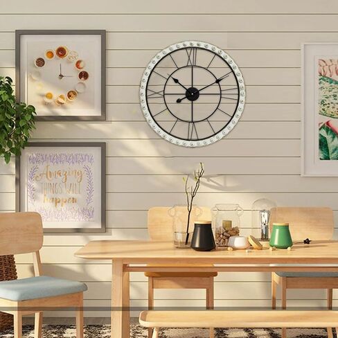 24 Inch Vintage Iron Metal Frame Wall Clock Silent, Battery Operated, Elegant Retro Decor for Living Room, Kitchen, Office, Dining Room, and Bedroom in Saudi Arabia