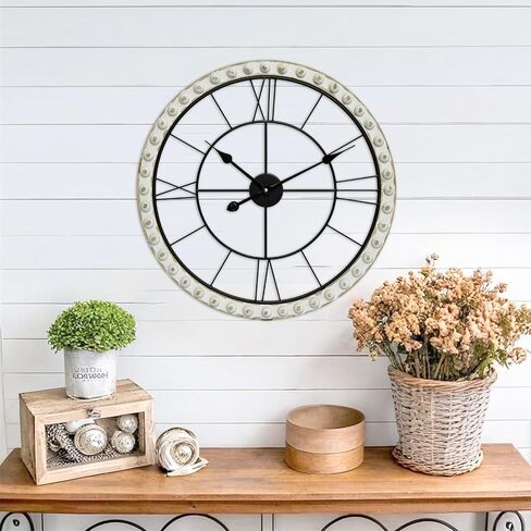 24 Inch Vintage Iron Metal Frame Wall Clock Silent, Battery Operated, Elegant Retro Decor for Living Room, Kitchen, Office, Dining Room, and Bedroom in Saudi Arabia