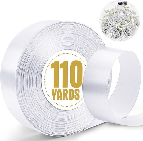 XSEINO 110 Yards Ribbon,1-1/2 Inch White Satin Ribbon for Flower Bouquet, Gift Wrapping, Ribbons for Crafts, Hair Bows Making, Wedding Party Decoration, Sewing, Invitation Cards, Christmas, Wreath in Kuwait
