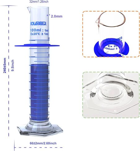 1000ml Borosilicate Glass Graduated Cylinder – ISO/ASTM Compliant, Hexagonal Base with Anti-Tip Collar, Blue Graduations, EVA Foam Protected in Saudi Arabia