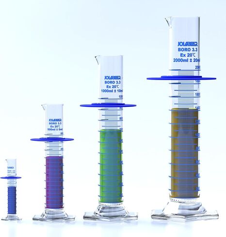 1000ml Borosilicate Glass Graduated Cylinder – ISO/ASTM Compliant, Hexagonal Base with Anti-Tip Collar, Blue Graduations, EVA Foam Protected in Saudi Arabia