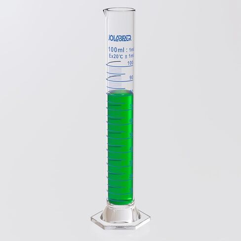 1000ml Borosilicate Glass Graduated Cylinder – ISO/ASTM Compliant, Hexagonal Base with Anti-Tip Collar, Blue Graduations, EVA Foam Protected in Saudi Arabia