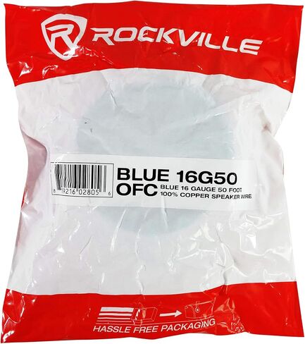 سلك مكبر صوت نحاسي Rockville Blue 16G50 مقاس 16 بطول 50 قدم OFC، معلب لمقاومة التآكل، سترة من الدرجة البحرية، تصميم مرن، علامات تعريف سهلة، للسيارة والصوت البحري والمنزلي in Saudi Arabia