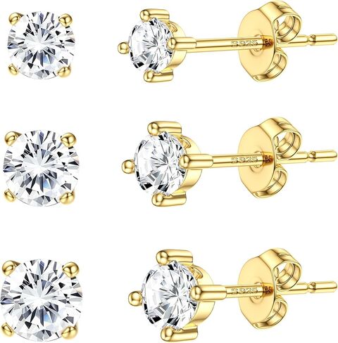 14K Gold Stud Earrings For Women Hypoallergenic - 𝟵𝟮𝟱 𝗦𝘁𝗲𝗿𝗹𝗶𝗻𝗴 𝗦𝗶𝗹𝘃𝗲𝗿 Post Small Earrings Stacks For Sensitive Ears Trendy Dainty Cute Cubic Zirconia Heart Flower Cartilage Tragus Earring Sets For Multiple Piercing Jewelry 3Pairs in Saudi Arabia