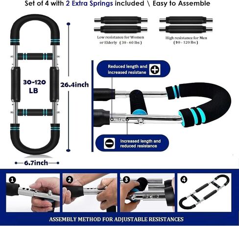 Upgraded 4 Springs 12 Resistance Levels - KorbFit Twister Arm Trainer for Men and Women (30-120lbs) Stainless Steel Chest Exerciser Chest Workout Equipment and Gorilla bar with Antislip Handles in Saudi Arabia