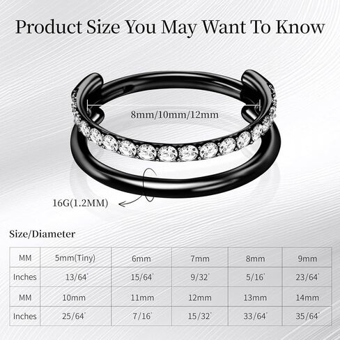 G23 Titanium Double/Triple Conch Piercing Jewelry: 16G Nose Hoop Rings 8mm/10mm/12mm Hypoallergenic Cartialge Earrings in Kuwait